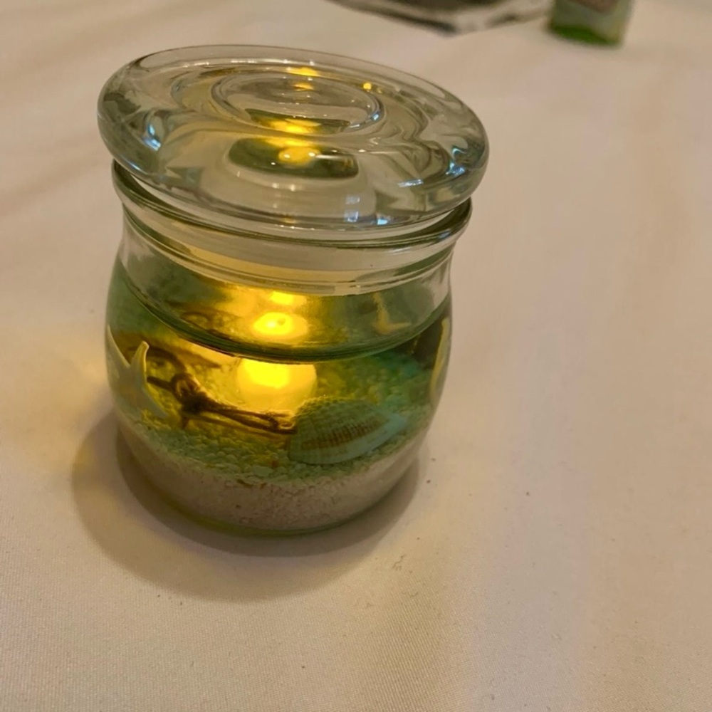 Beach Ocean Themed Glass Battery operated gel tea light nightlight candle decor